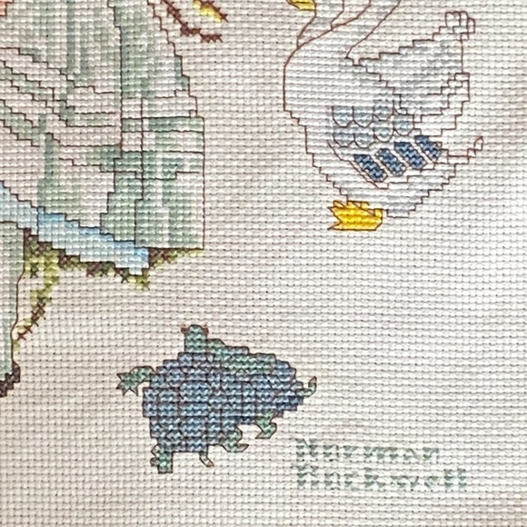 Norman Rockwell vintage cross stitch with couple & animals - Picture 12 of 16